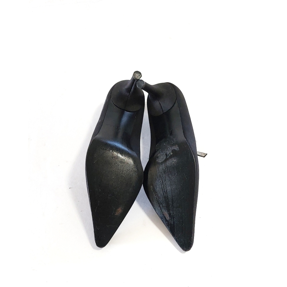 Womens Vintage Black Crystal Accent Strap Faux Suede High Heel Shoe Size 9M - Picture 7 of 8